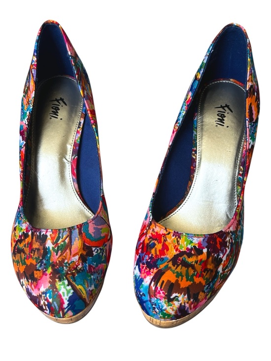 FIONI Clothing Shoes - FIONI Multicolor Floral Print Fabric Women's Pumps Almond Heels 4 inches 7 1/2 W